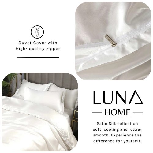 Silky Satin, King Size 6-Piece Duvet Cover Set, Plain White Color. by 5 | Souqify