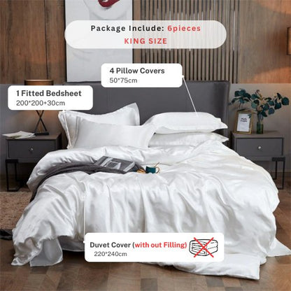 Silky Satin, King Size 6-Piece Duvet Cover Set, Plain White Color. by 5 | Souqify