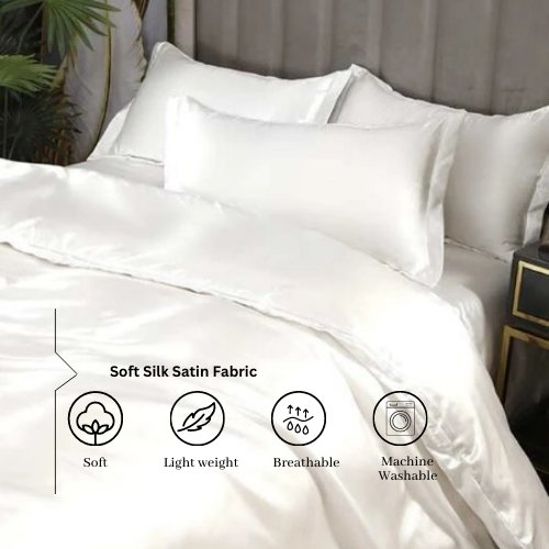 Silky Satin, King Size 6-Piece Duvet Cover Set, Plain White Color. by 5 | Souqify