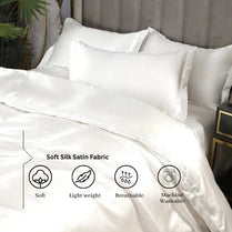 Silky Satin, King Size 6-Piece Duvet Cover Set, Plain White Color. by 5 | Souqify