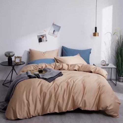 Single Size 4 Pieces Bedding Set without filler, Plain Beige Color by 5 | Souqify