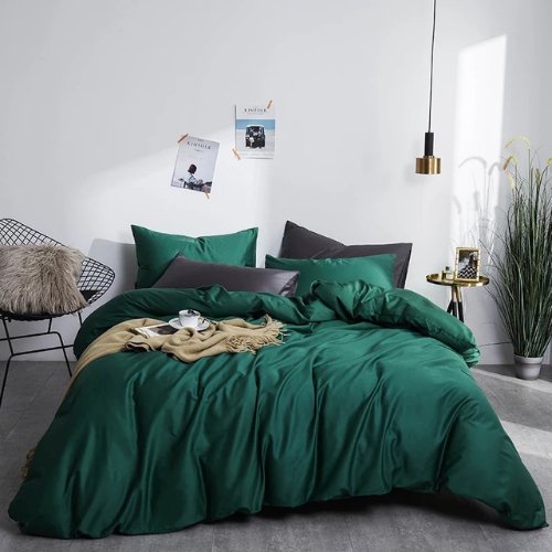 Single size 4 pieces Bedding Set without filler, Plain Emerald Green Color
