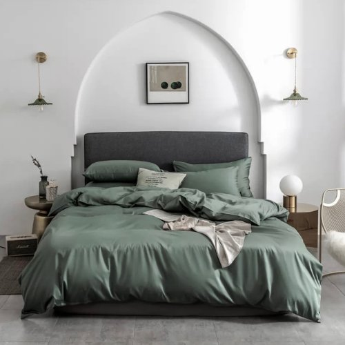 Single size 4 pieces Bedding Set without filler, Plain Pine Green Color by 5 | Souqify