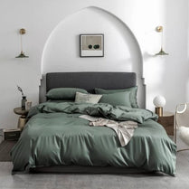 Single size 4 pieces Bedding Set without filler, Plain Pine Green Color by 5 | Souqify