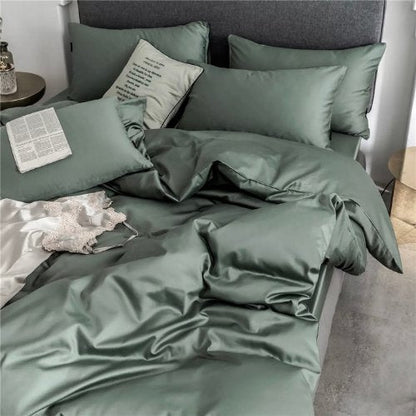 Single size 4 pieces Bedding Set without filler, Plain Pine Green Color by 5 | Souqify