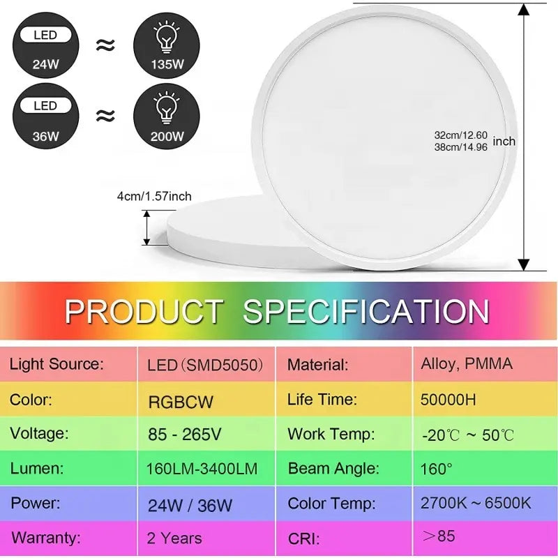 Smart Wifi LED ceiling lamp APP scan code directly connected to remote Alexa voice control time switch 24W ceiling light by Zhongsan | Souqify