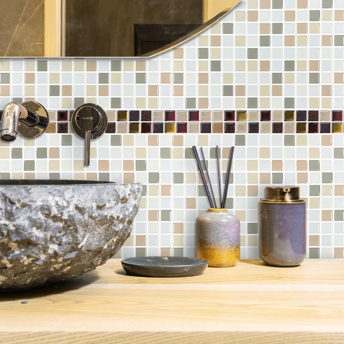 Square Apricot White Vinyl Tile by Vivid Tiles | Souqify