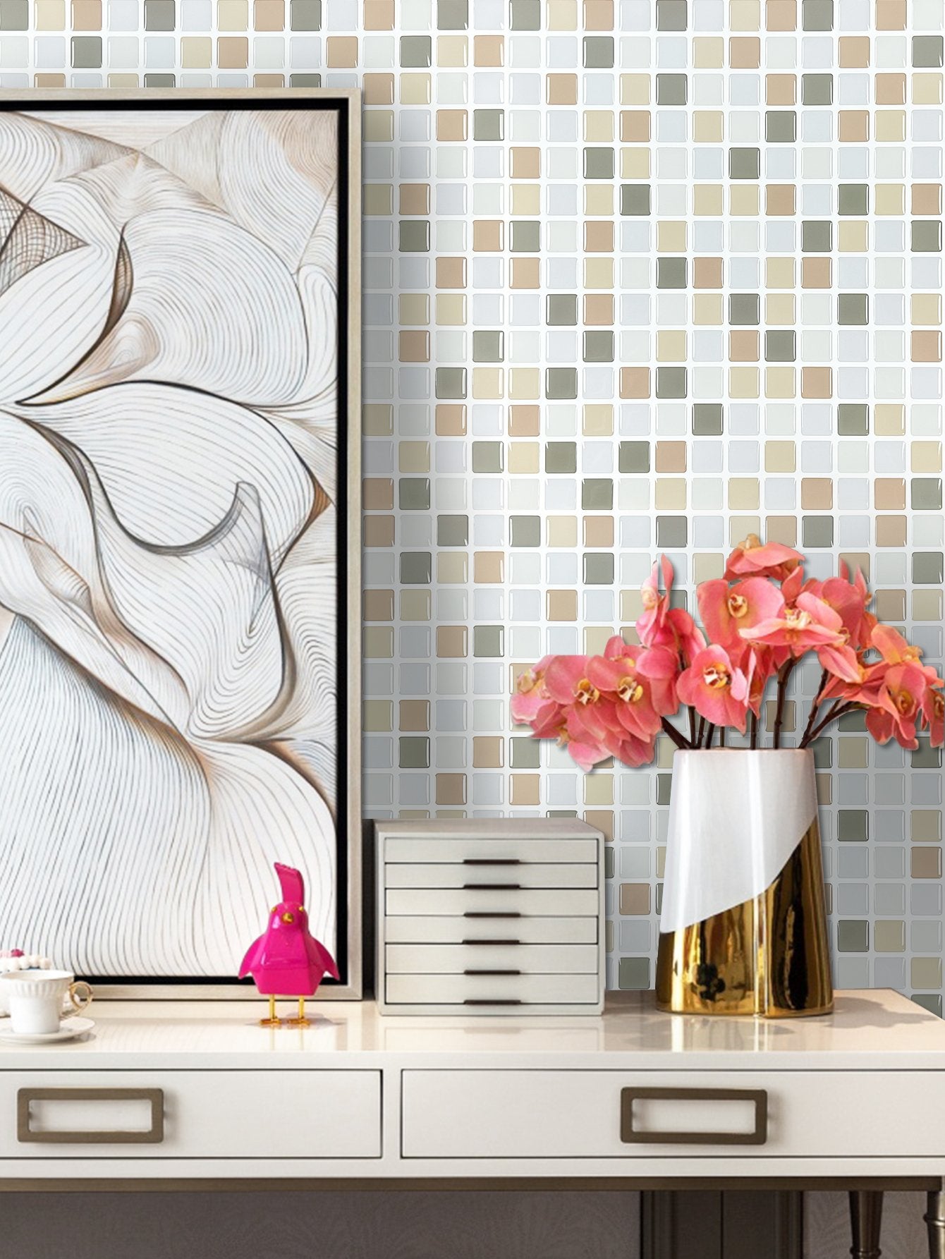Square Apricot White Vinyl Tile by Vivid Tiles | Souqify