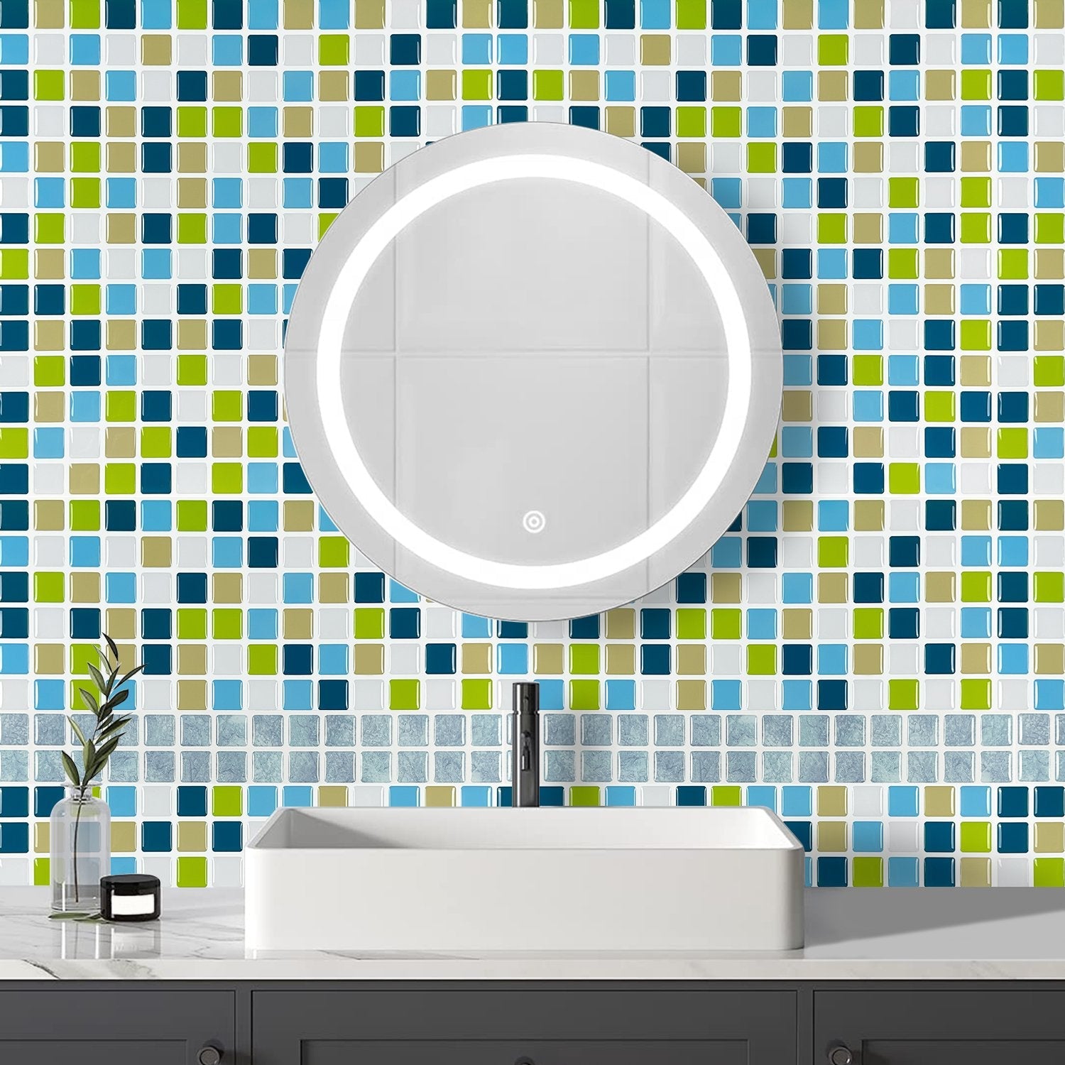 Square Blue White Yellow Vinyl Tile by Vivid Tiles | Souqify