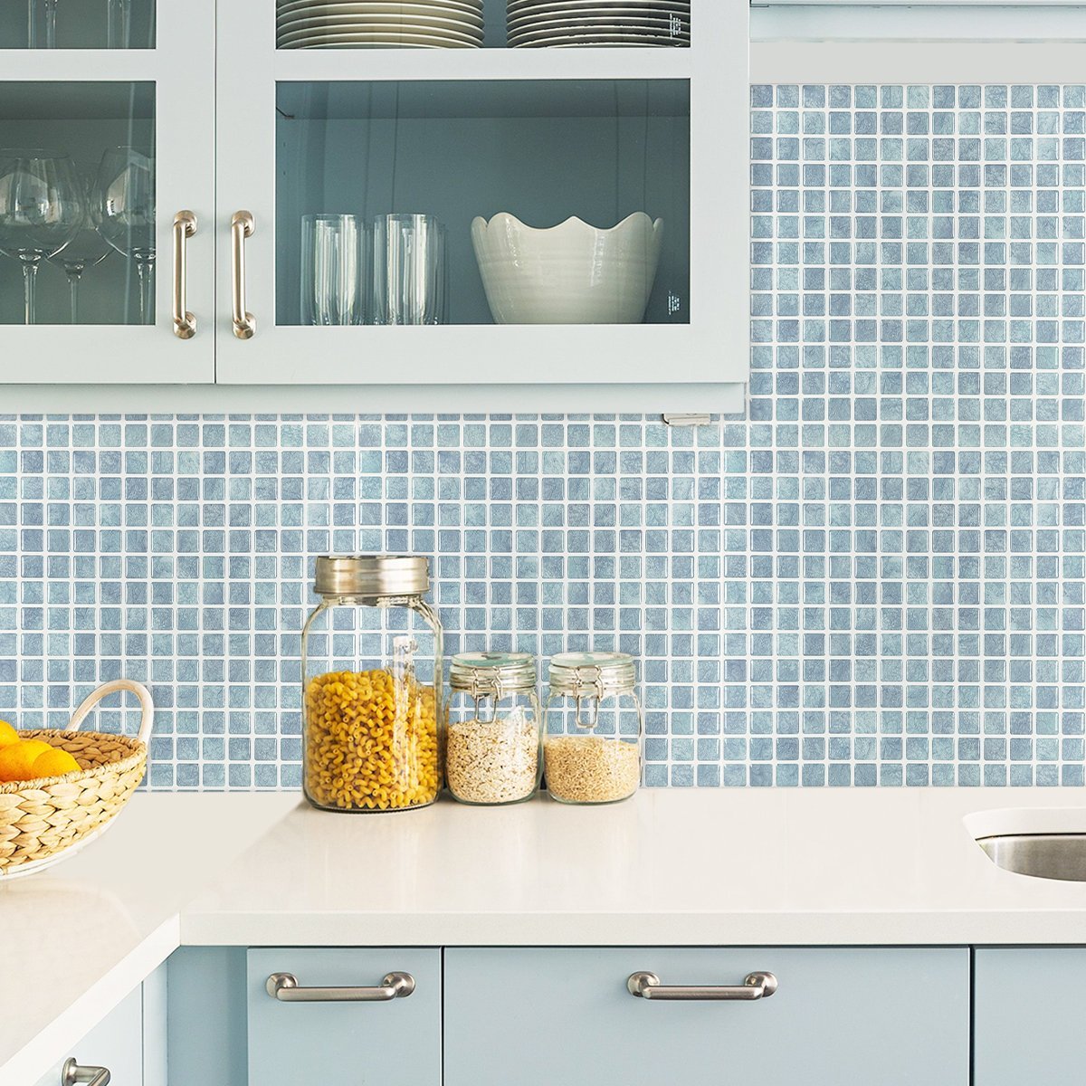 Square Light Blue Marble Vinyl Tile by Vivid Tiles | Souqify