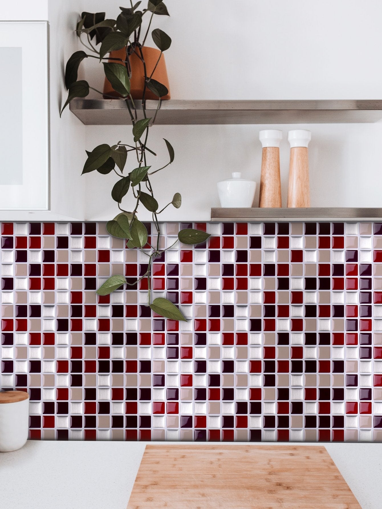 Square Red and Silver Vinyl Tile by Vivid Tiles | Souqify