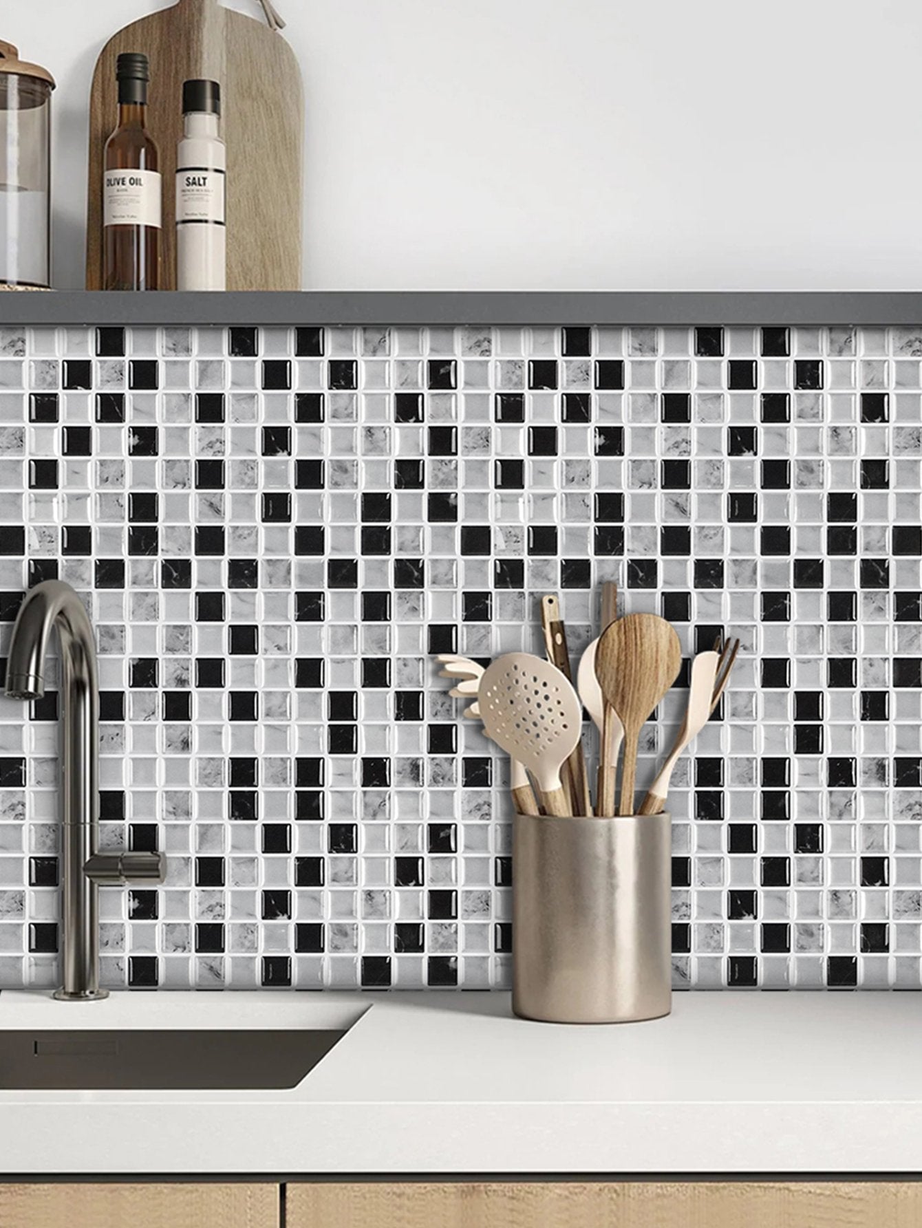 Square White and Black Vinyl Tile by Vivid Tiles | Souqify