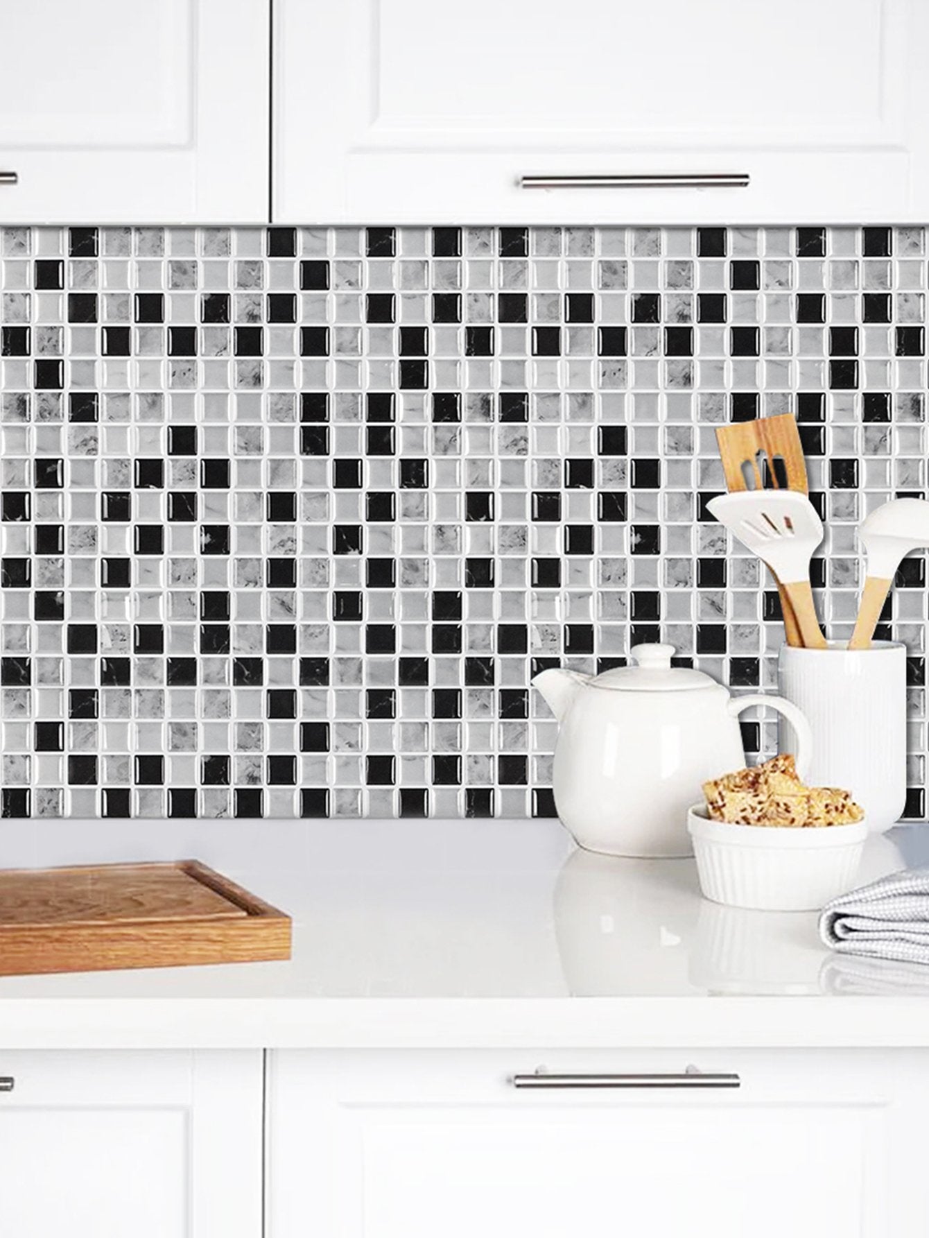 Square White and Black Vinyl Tile by Vivid Tiles | Souqify