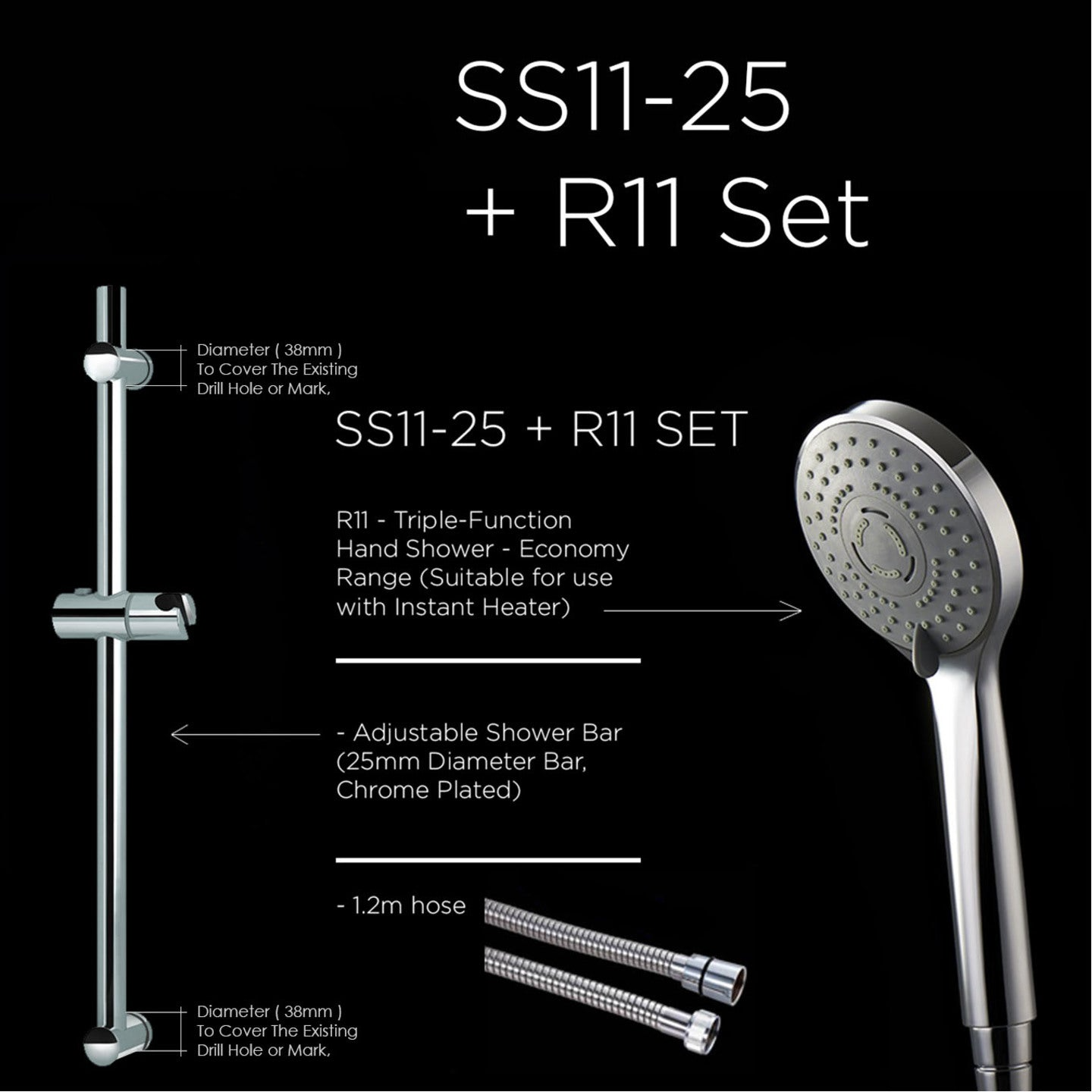 SS11-25 + 1.5m GAT + R11 - Shower Set by TUSCANI | Souqify