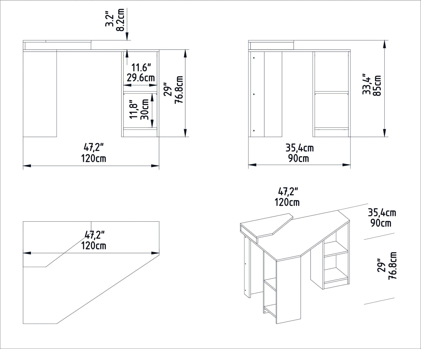 Study Desk Floating - Walnut-FLO47CD01 Walnut 134 X 96 X 11 by DECOROTIKA | Souqify