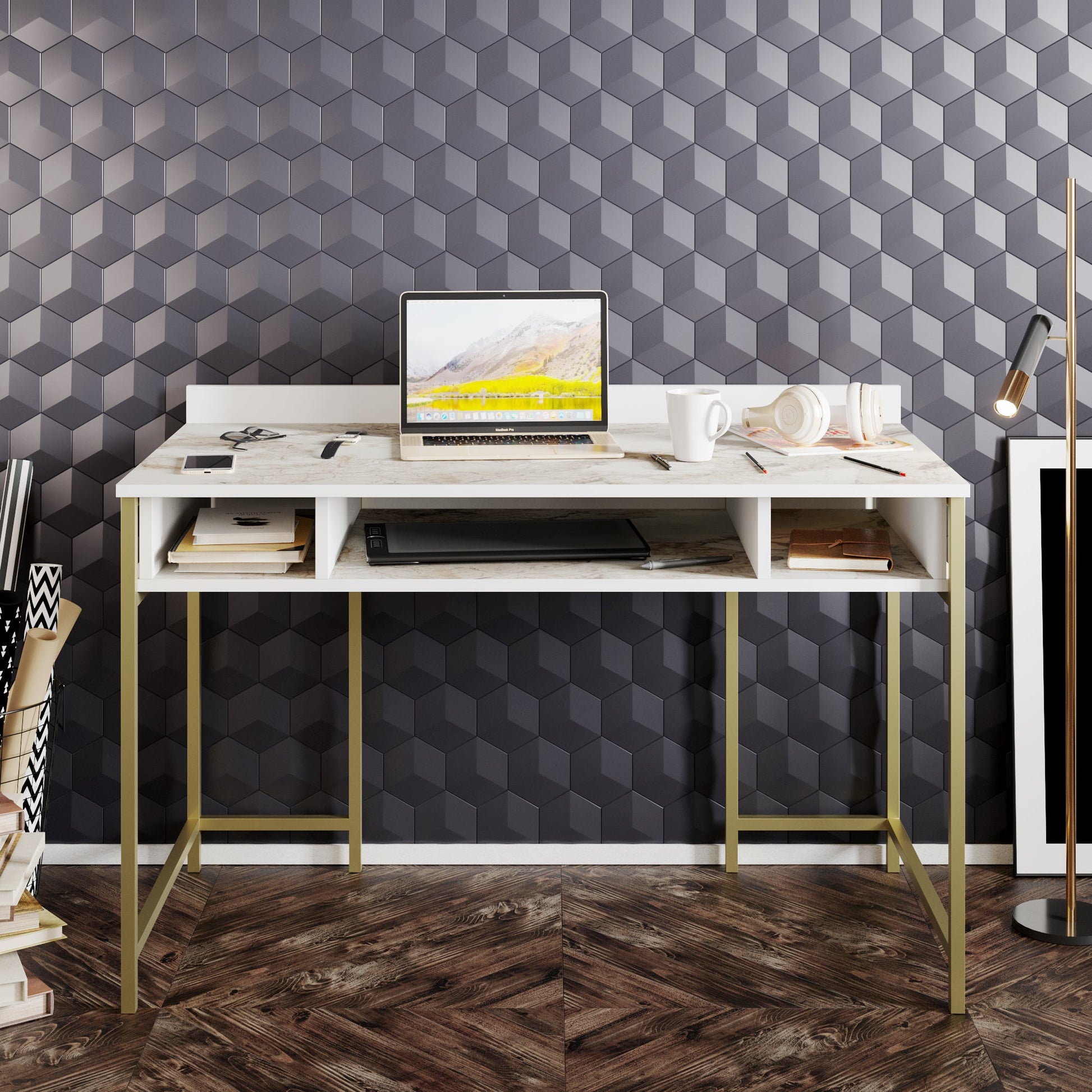 Study Desk Tümata - Gold-TMT47CD01 Gold
White 136 X 66 X 18 by DECOROTIKA | Souqify