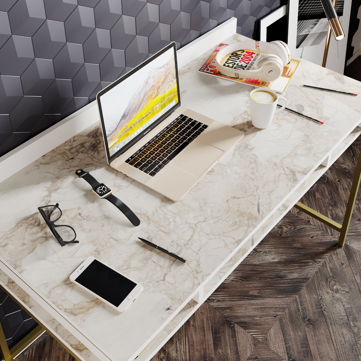 Study Desk Tümata - Gold-TMT47CD01 Gold
White 136 X 66 X 18 by DECOROTIKA | Souqify