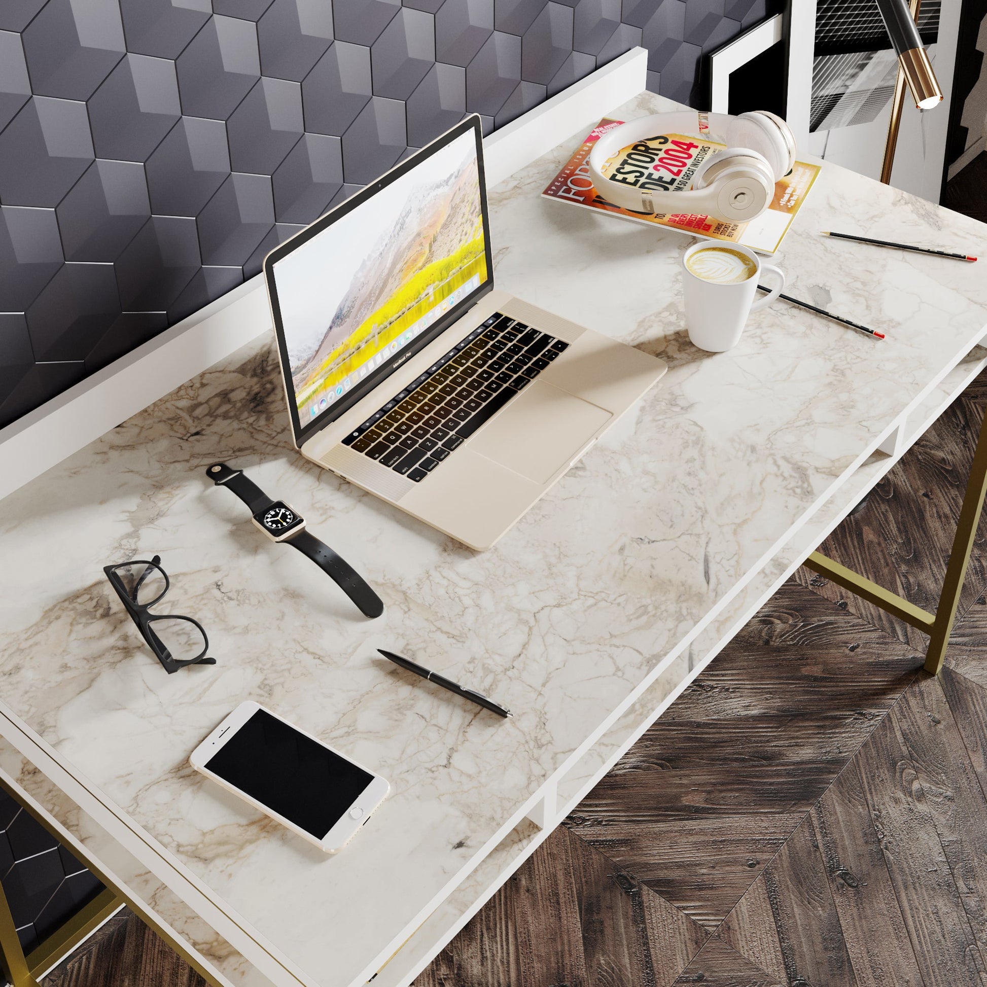 Study Desk Tümata - Gold-TMT47CD01 Gold
White 136 X 66 X 18 by DECOROTIKA | Souqify