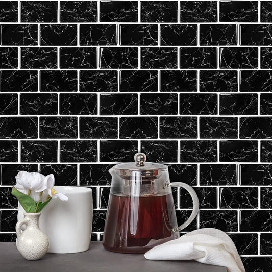 Subway Black Marble Vinyl Tiles T80087 by Vivid Tiles | Souqify