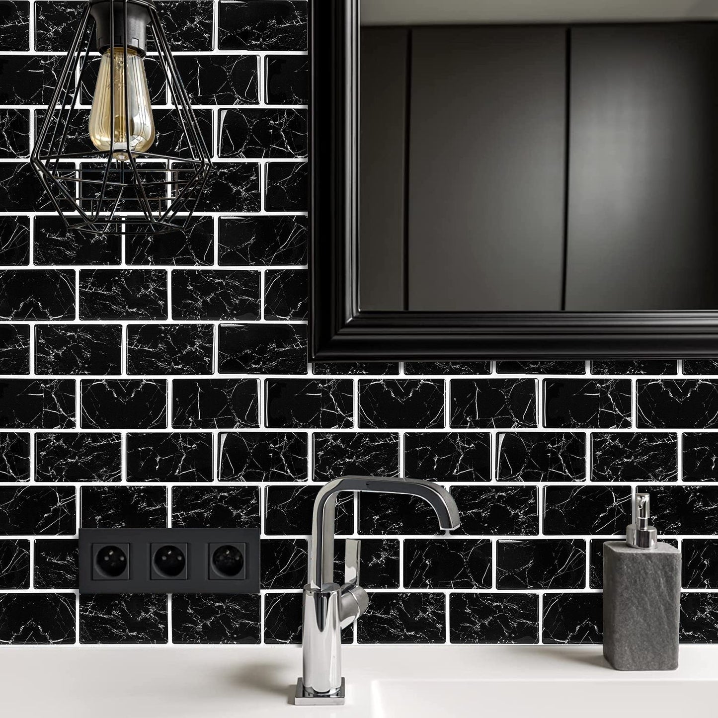 Subway Black Marble Vinyl Tiles T80087 by Vivid Tiles | Souqify