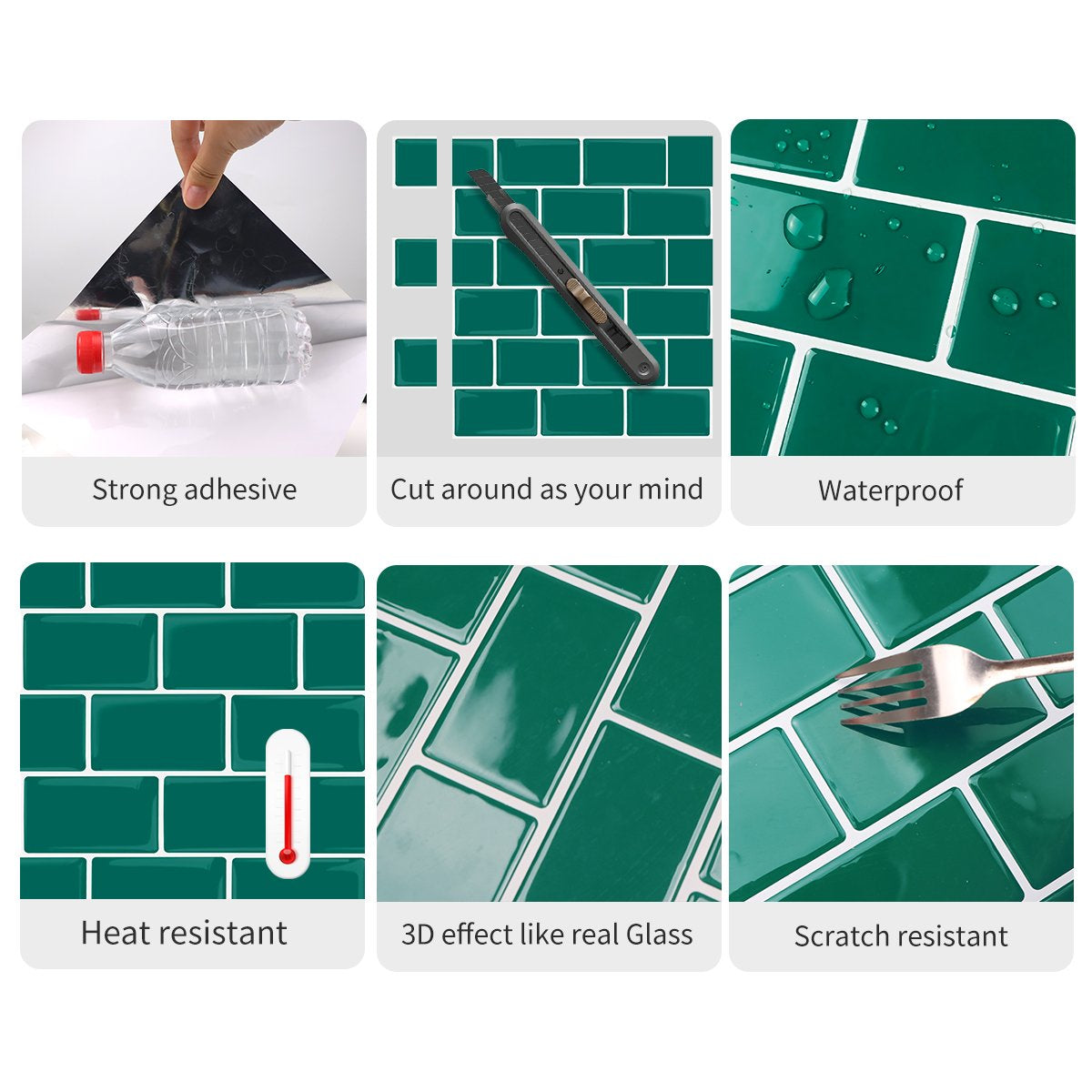 Subway Dark Green Color Vinyl Tiles T80044 by Vivid Tiles | Souqify