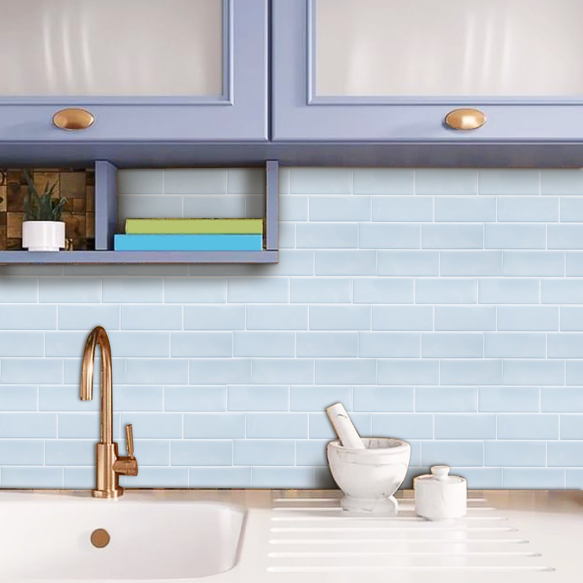 Subway Light Blue Color Vinyl Tiles T80752 by Vivid Tiles | Souqify