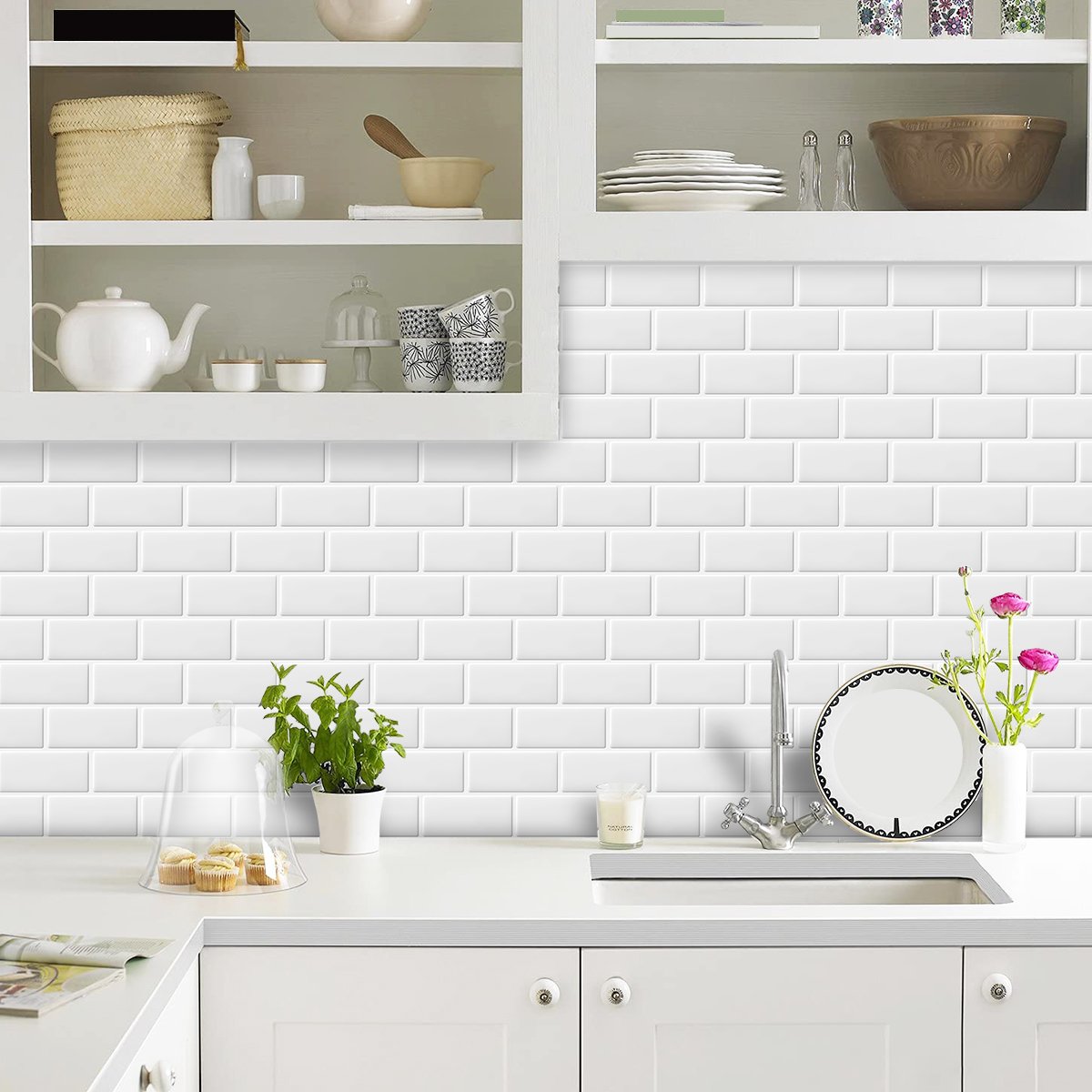 Subway Pure White Color Vinyl Tiles T80057 by Vivid Tiles | Souqify