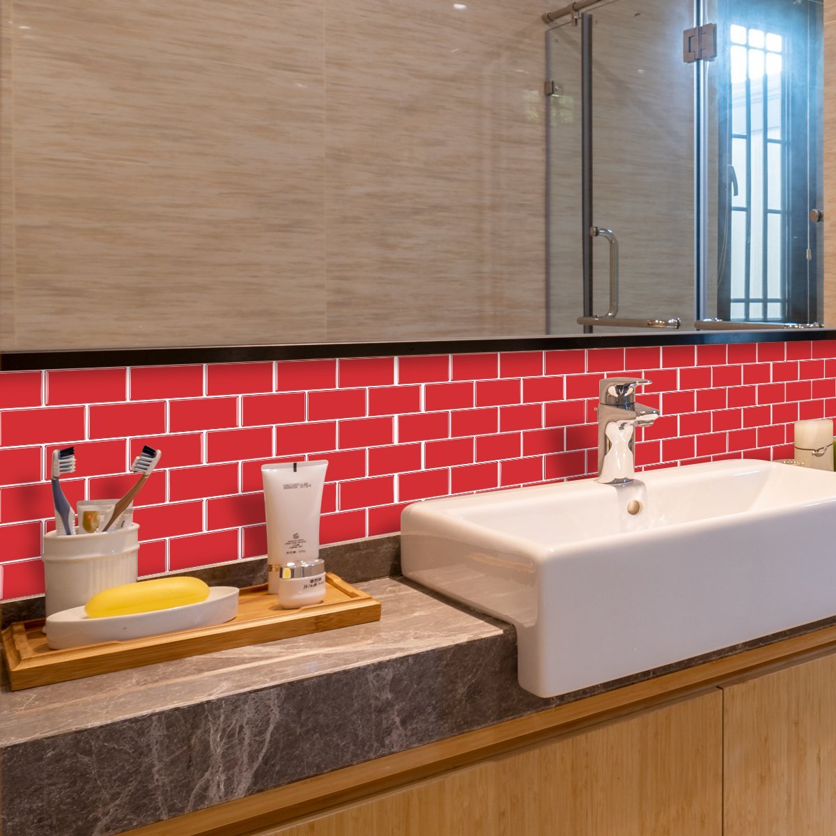 Subway Red Color Vinyl Tiles T80017 by Vivid Tiles | Souqify