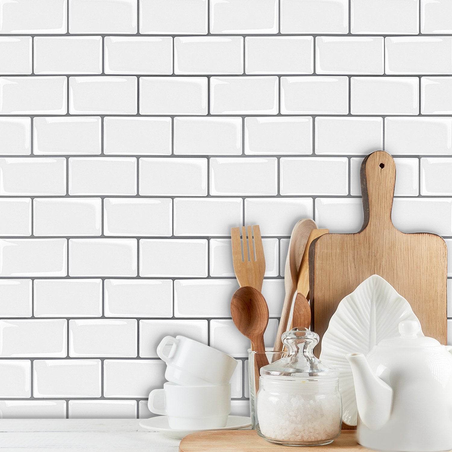 Subway White Color Vinyl Tiles T80053 by Vivid Tiles | Souqify