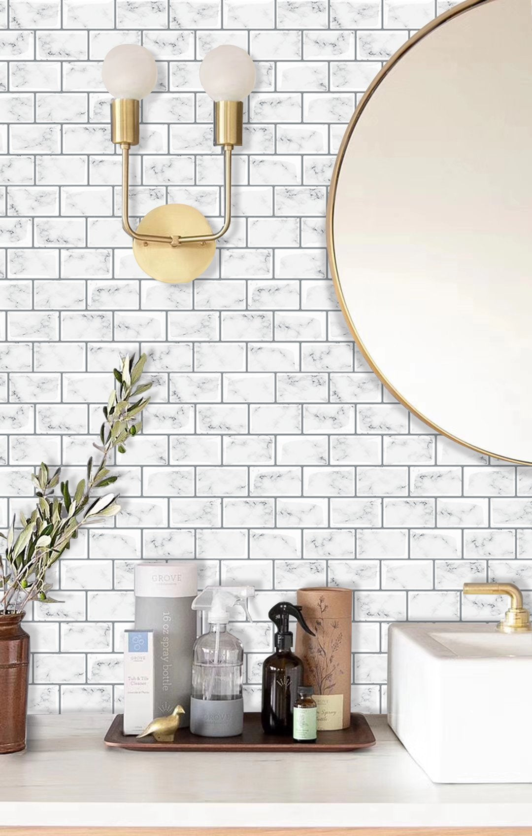 Subway White Marble Vinyl Tiles T80018 by Vivid Tiles | Souqify
