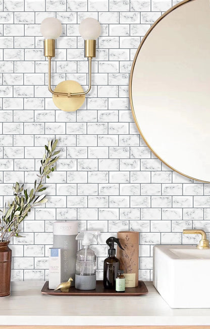 Subway White Marble Vinyl Tiles T80018 by Vivid Tiles | Souqify