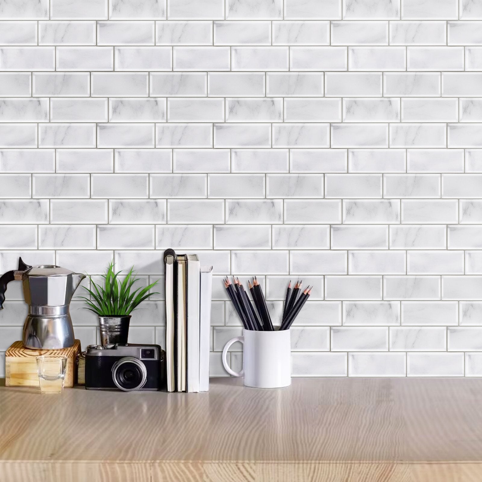 Subway White Marble Vinyl Tiles T80700 by Vivid Tiles | Souqify