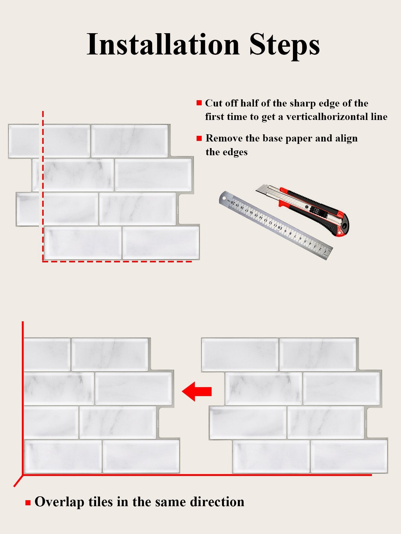 Subway White Marble Vinyl Tiles T80700 by Vivid Tiles | Souqify