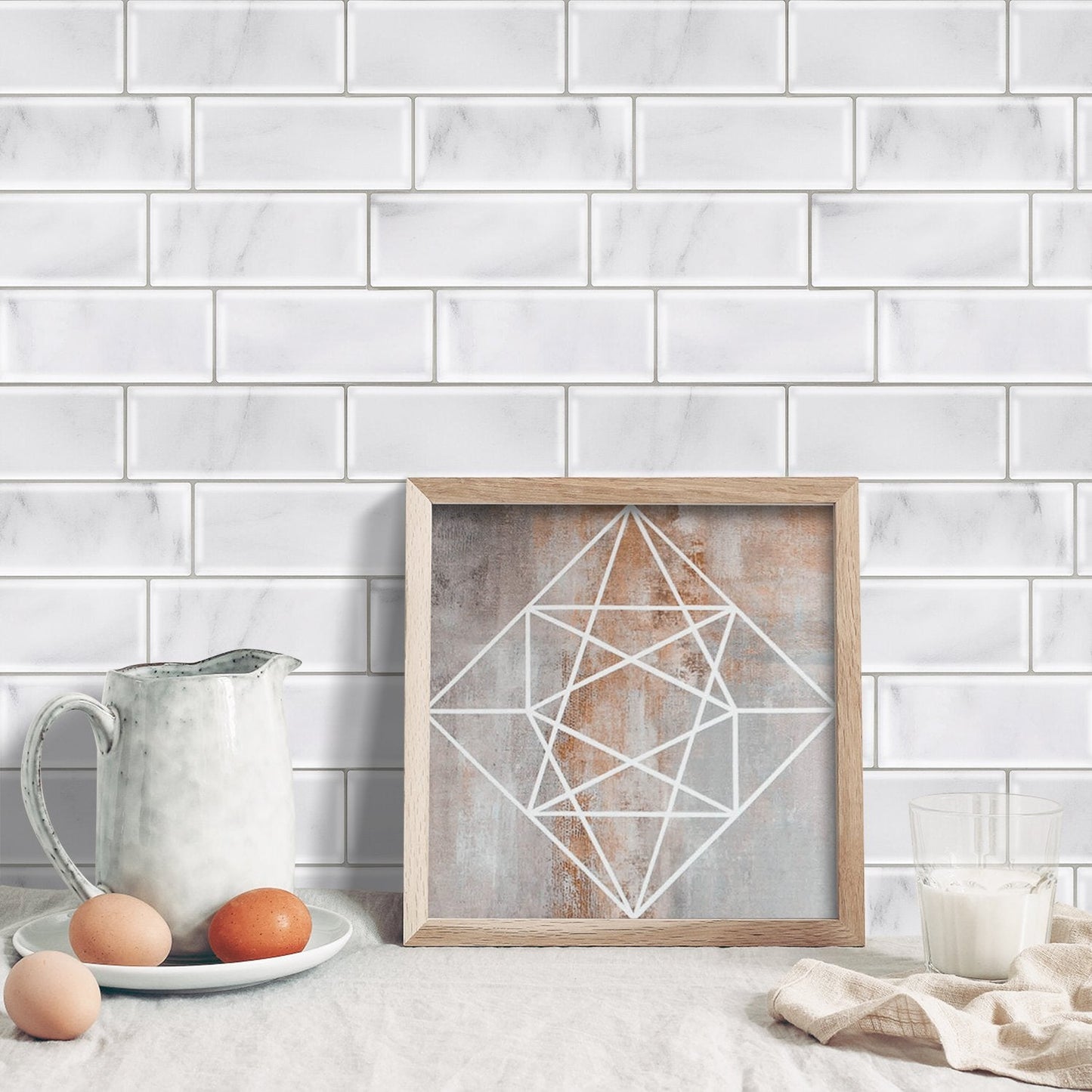 Subway White Marble Vinyl Tiles T80700 by Vivid Tiles | Souqify