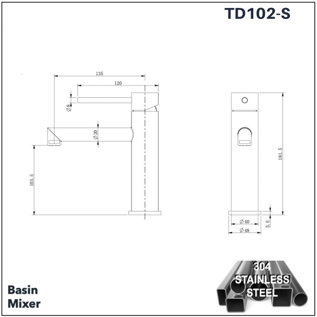 TD102-S - Basin Mixer (304 Stainless Steel) by TUSCANI | Souqify