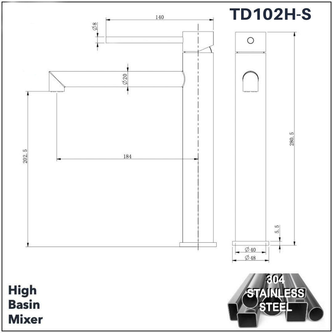 TD102H-S - High Basin Mixer (304 Stainless Steel) by TUSCANI | Souqify