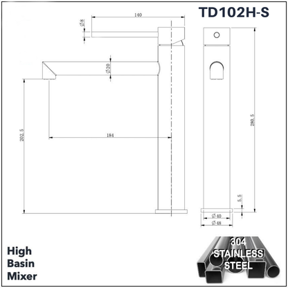 TD102H-S - High Basin Mixer (304 Stainless Steel) by TUSCANI | Souqify