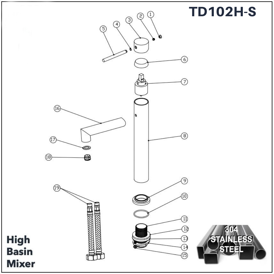 TD102H-S - High Basin Mixer (304 Stainless Steel) by TUSCANI | Souqify