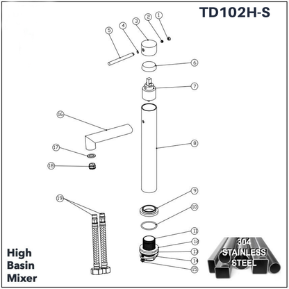 TD102H-S - High Basin Mixer (304 Stainless Steel) by TUSCANI | Souqify
