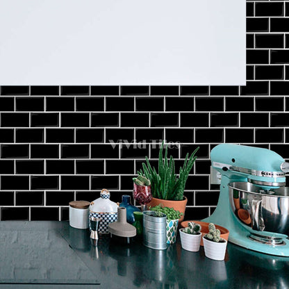 Thick 1.6mm 12.6*10.6 Inch Peel And Stick Black With White Grout Brick Vinyl Wall Tile Home Decor Kitchen Bathroom Living Room VP222 by Vivid Tiles | Souqify