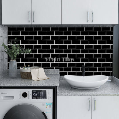 Thick 1.6mm 12.6*10.6 Inch Peel And Stick Black With White Grout Brick Vinyl Wall Tile Home Decor Kitchen Bathroom Living Room VP222 by Vivid Tiles | Souqify