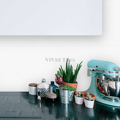 Thick 1.6mm 12.6*10.6 Inch Peel And Stick Pure White Brick Vinyl Wall Tile Home Decor Kitchen Bathroom Living Room VP216 by Vivid Tiles | Souqify