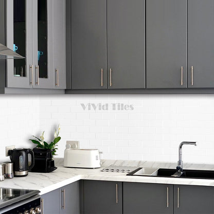 Thick 1.6mm 12.6*10.6 Inch Peel And Stick Pure White Brick Vinyl Wall Tile Home Decor Kitchen Bathroom Living Room VP216 by Vivid Tiles | Souqify