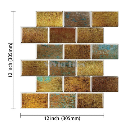 Thick 1.6mm 12 X 12 Inch Peel And Stick Gold Marble Brick Vinyl Wall Tile Home Decor VP102 by Vivid Tiles | Souqify