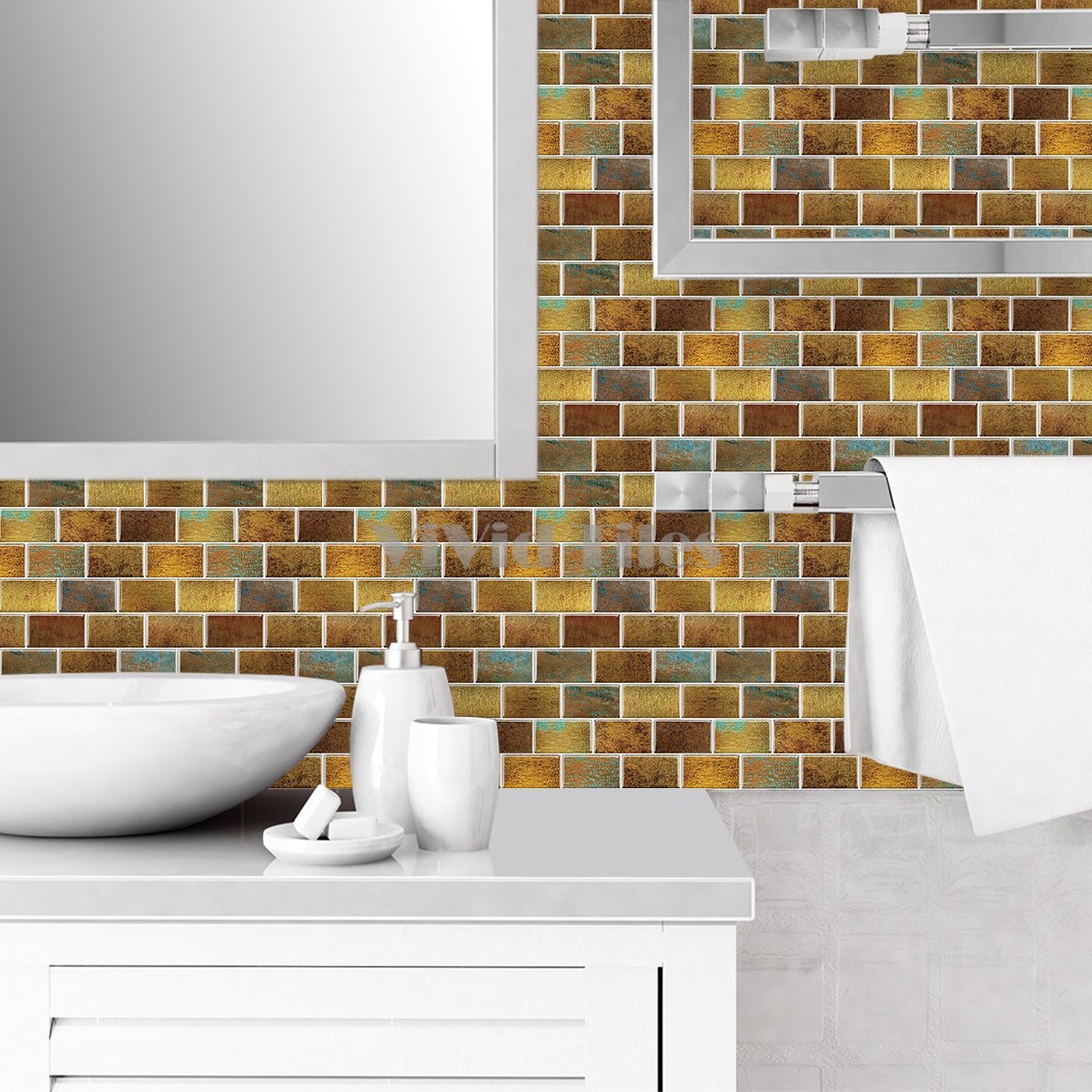Thick 1.6mm 12 X 12 Inch Peel And Stick Gold Marble Brick Vinyl Wall Tile Home Decor VP102 by Vivid Tiles | Souqify