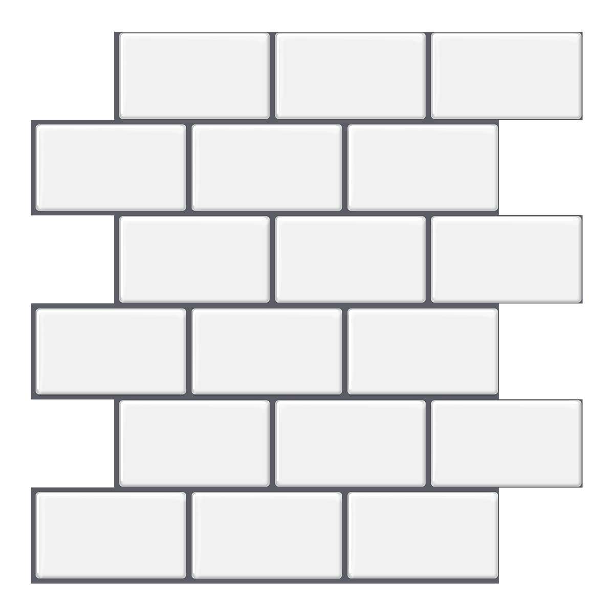 Thick 1.6mm 12 X 12 Inch Peel And Stick White With Dark Grey Grout Brick Vinyl Wall Tile Home Decor VP101 by Vivid Tiles | Souqify