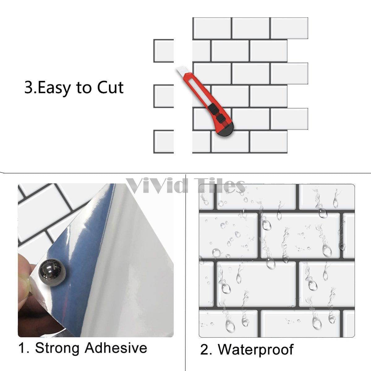 Thick 1.6mm 12 X 12 Inch Peel And Stick White With Dark Grey Grout Brick Vinyl Wall Tile Home Decor VP101 by Vivid Tiles | Souqify