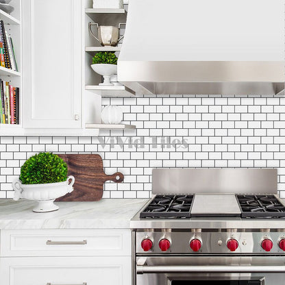 Thick 1.6mm 12 X 12 Inch Peel And Stick White With Dark Grey Grout Brick Vinyl Wall Tile Home Decor VP101 by Vivid Tiles | Souqify