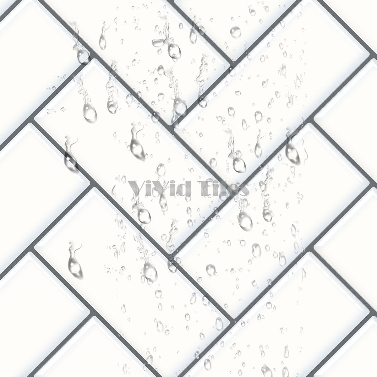 Thick 1.6mm Herringbone 12 X 12 Inch Peel And Stick White With Grey Grout Herringbone Vinyl Wall Tile Home Decor VP402 by Vivid Tiles | Souqify