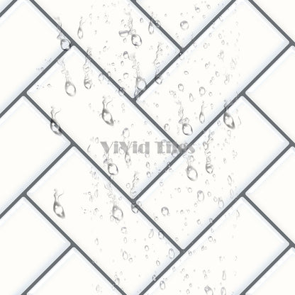 Thick 1.6mm Herringbone 12 X 12 Inch Peel And Stick White With Grey Grout Herringbone Vinyl Wall Tile Home Decor VP402 by Vivid Tiles | Souqify